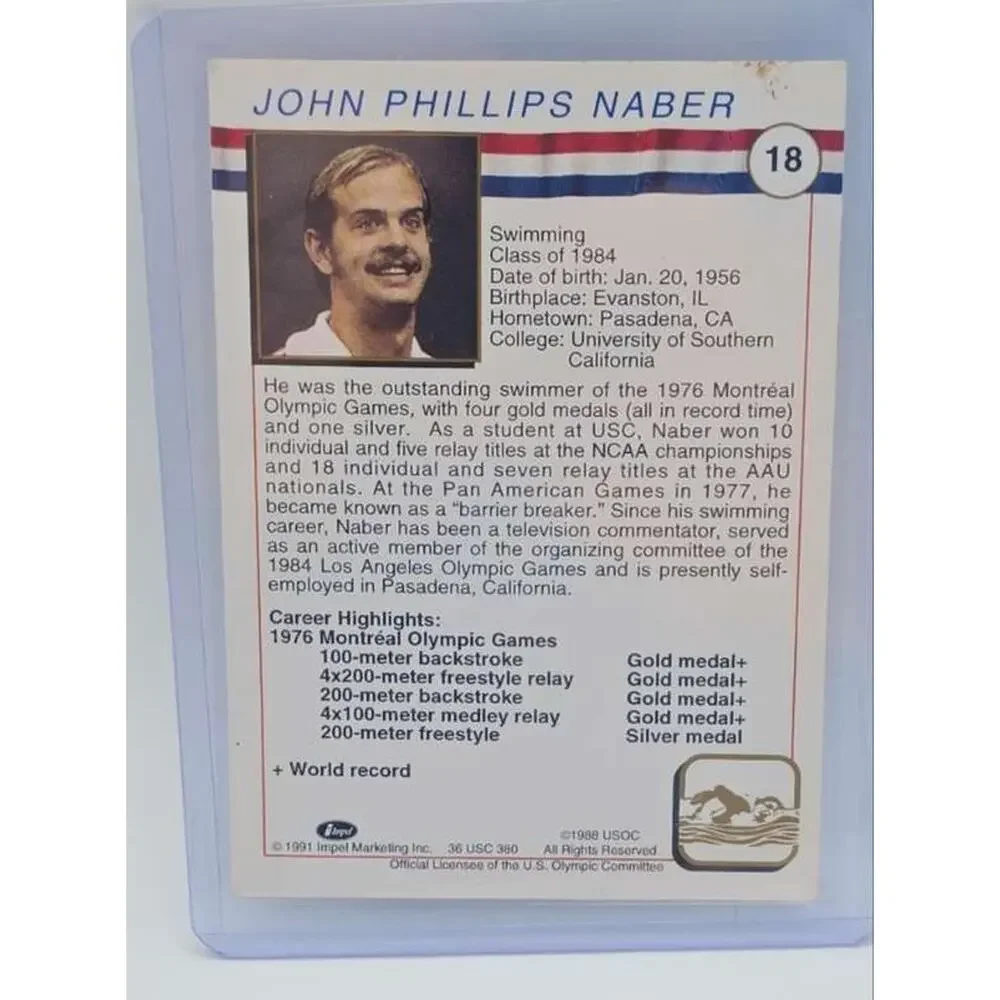 1991 Impel U.S. Olympic Hall of Fame #18a John Naber Card